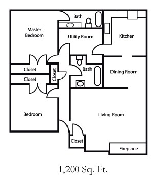 A floor plan of a 1,200 square foot home.